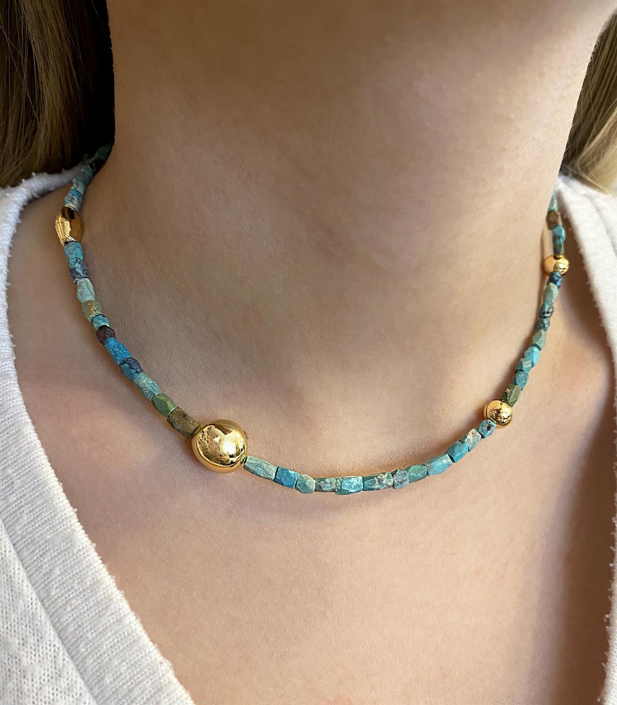 Kadın Gümüş Detay Doğal Taş Kolye