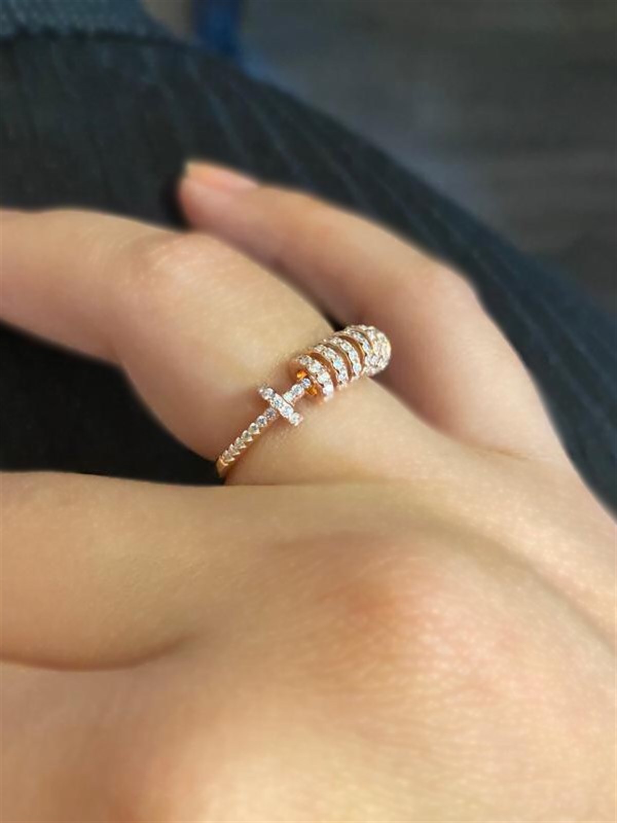 Kadın Halka Detay Rose Gold Renk Gümüş Yüzük