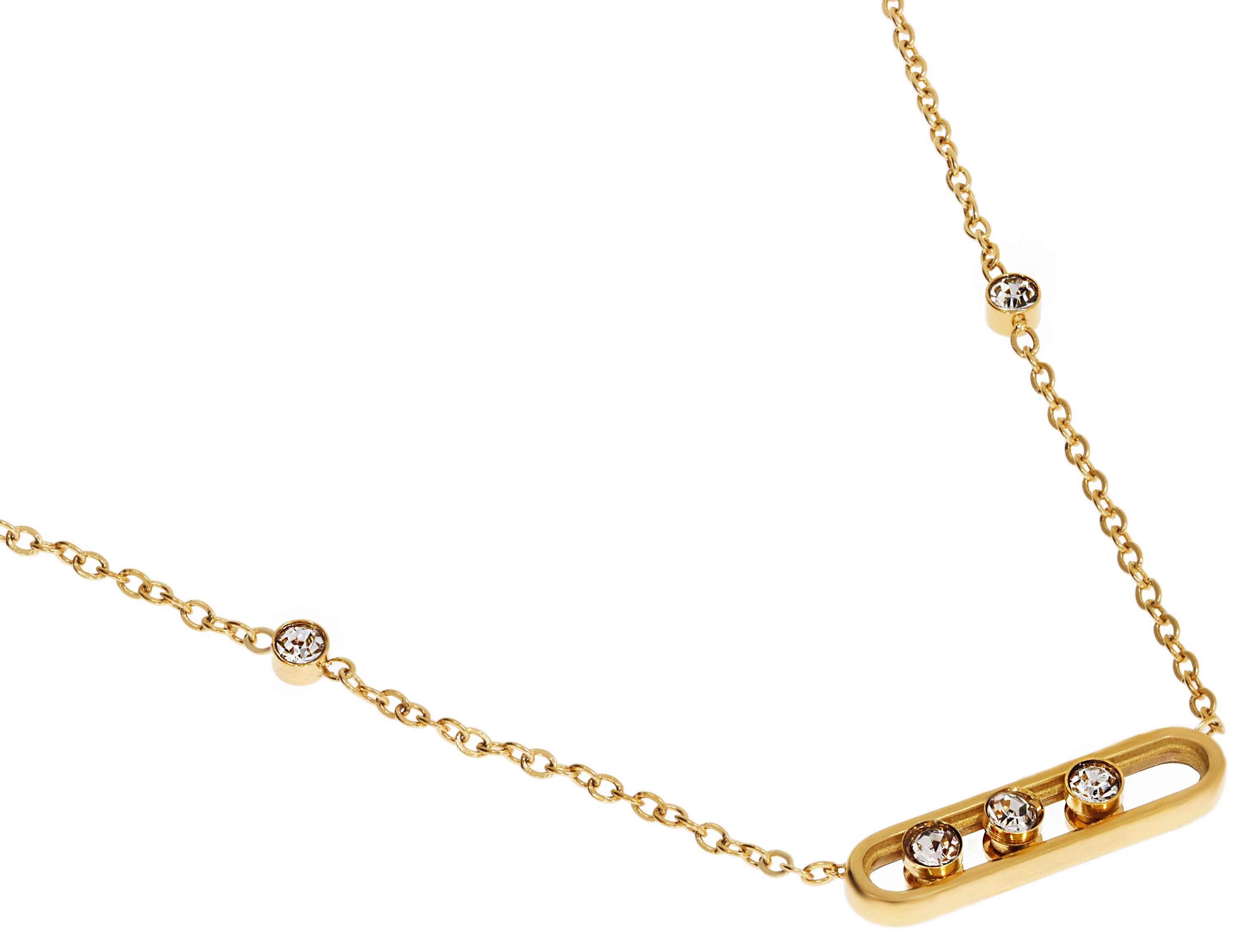 Kadın Hareketli Üç Taş Model Çelik Kolye