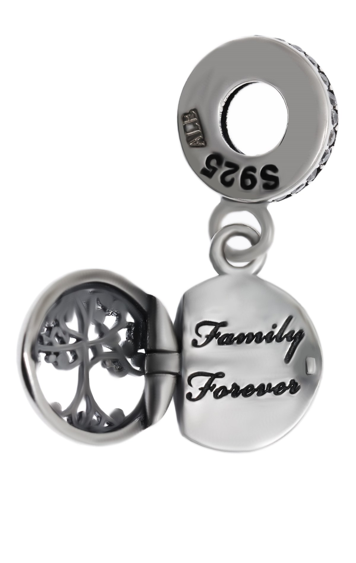 Kadın Hayat Ağacı Temalı Family Forever Yazılı Gümüş Charm