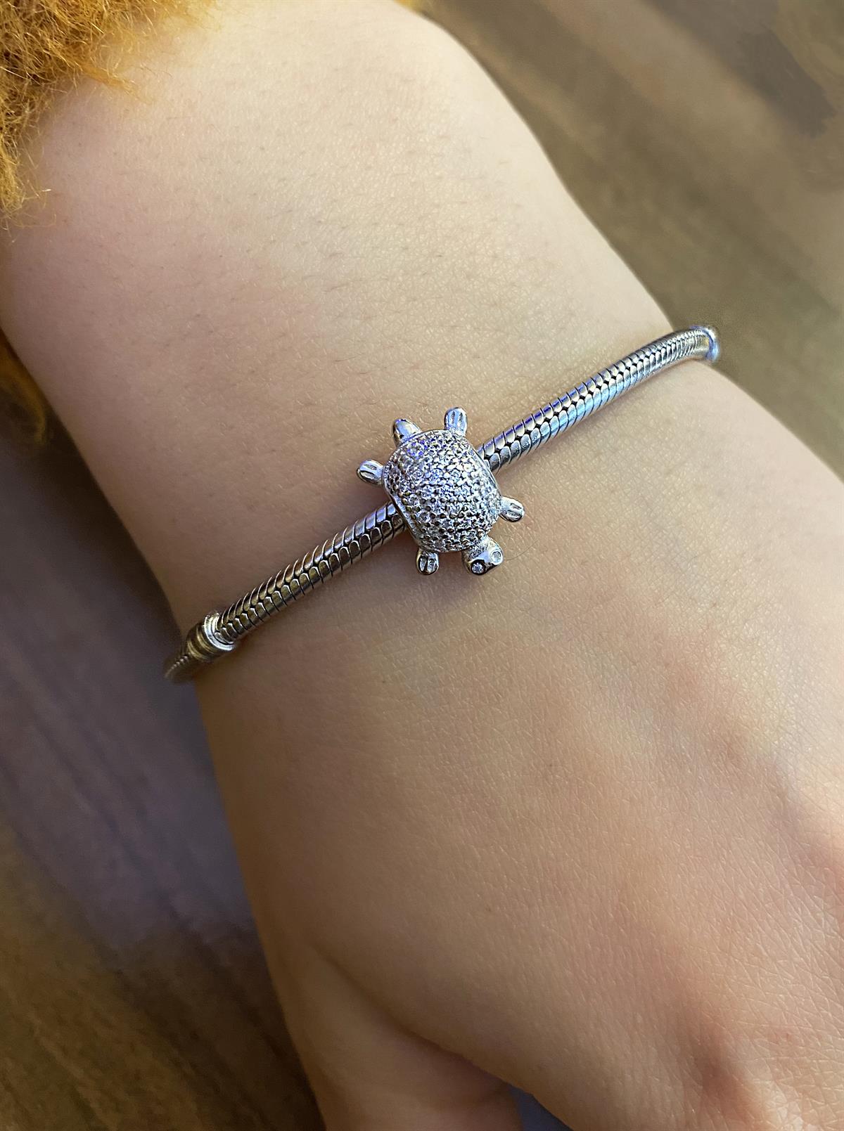 Kadın Kaplumbağa Model Gümüş Charm