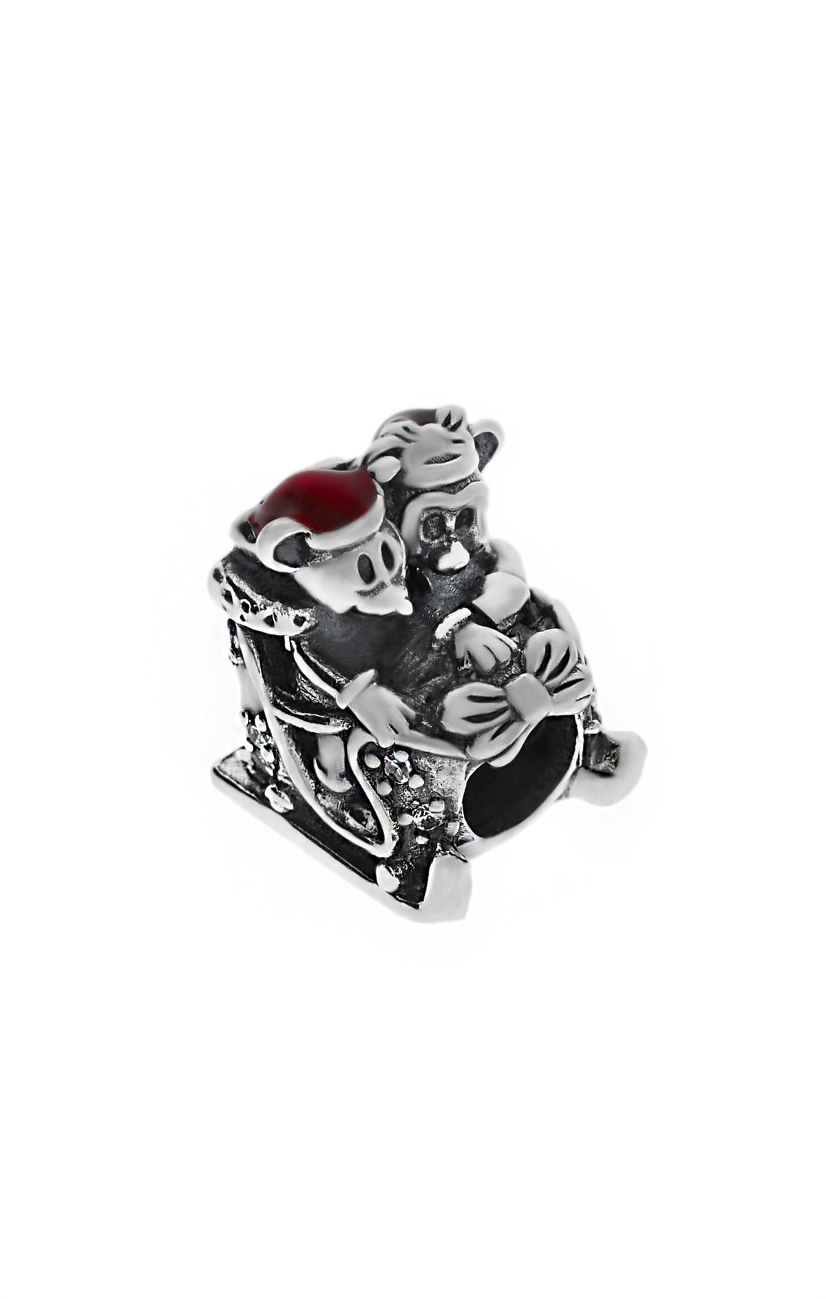 Kadın Kızakta Mickey ve Minnie Model Gümüş Charm 