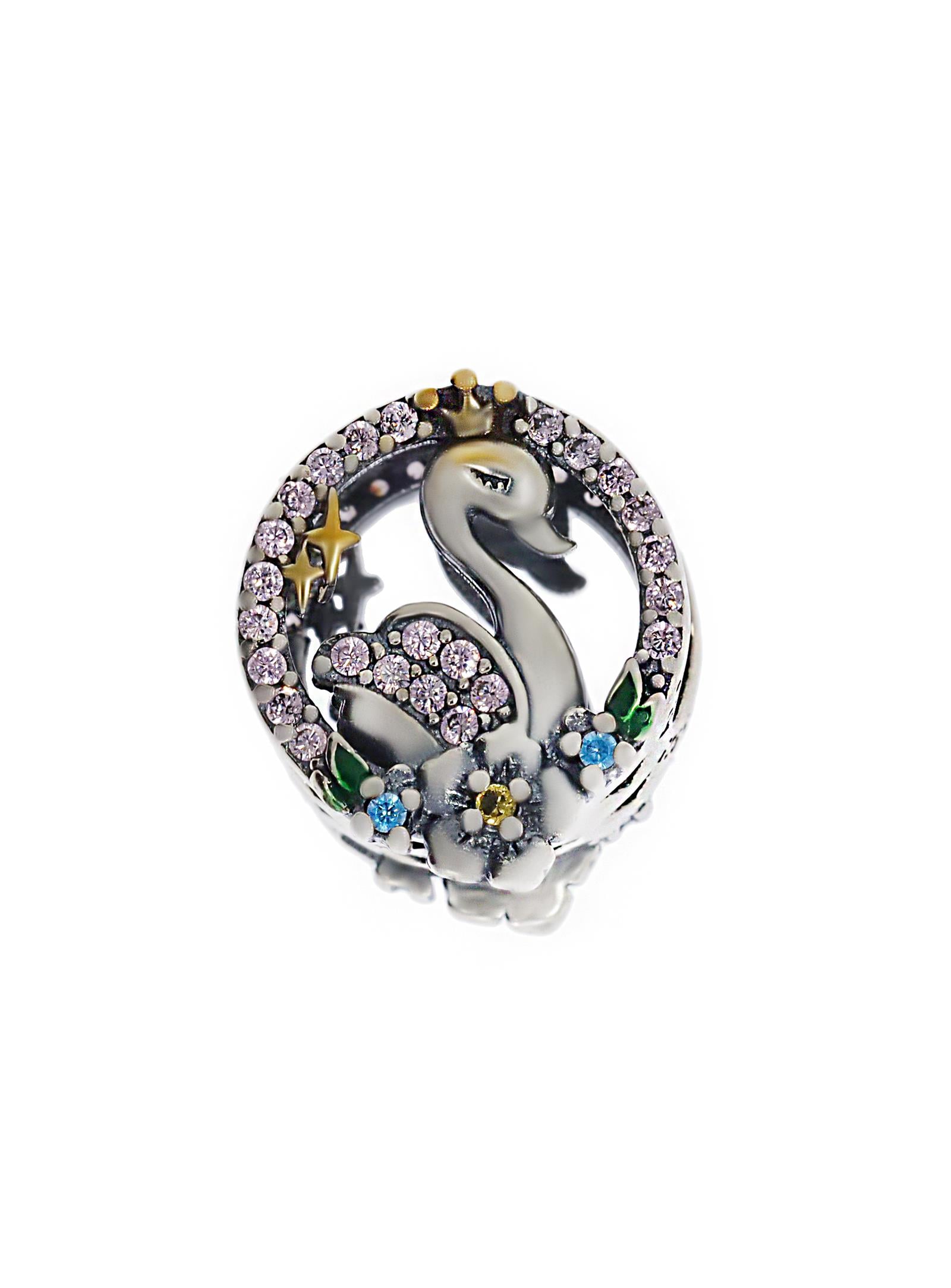Kadın Kuğu Model Taşlı Gümüş Charm 