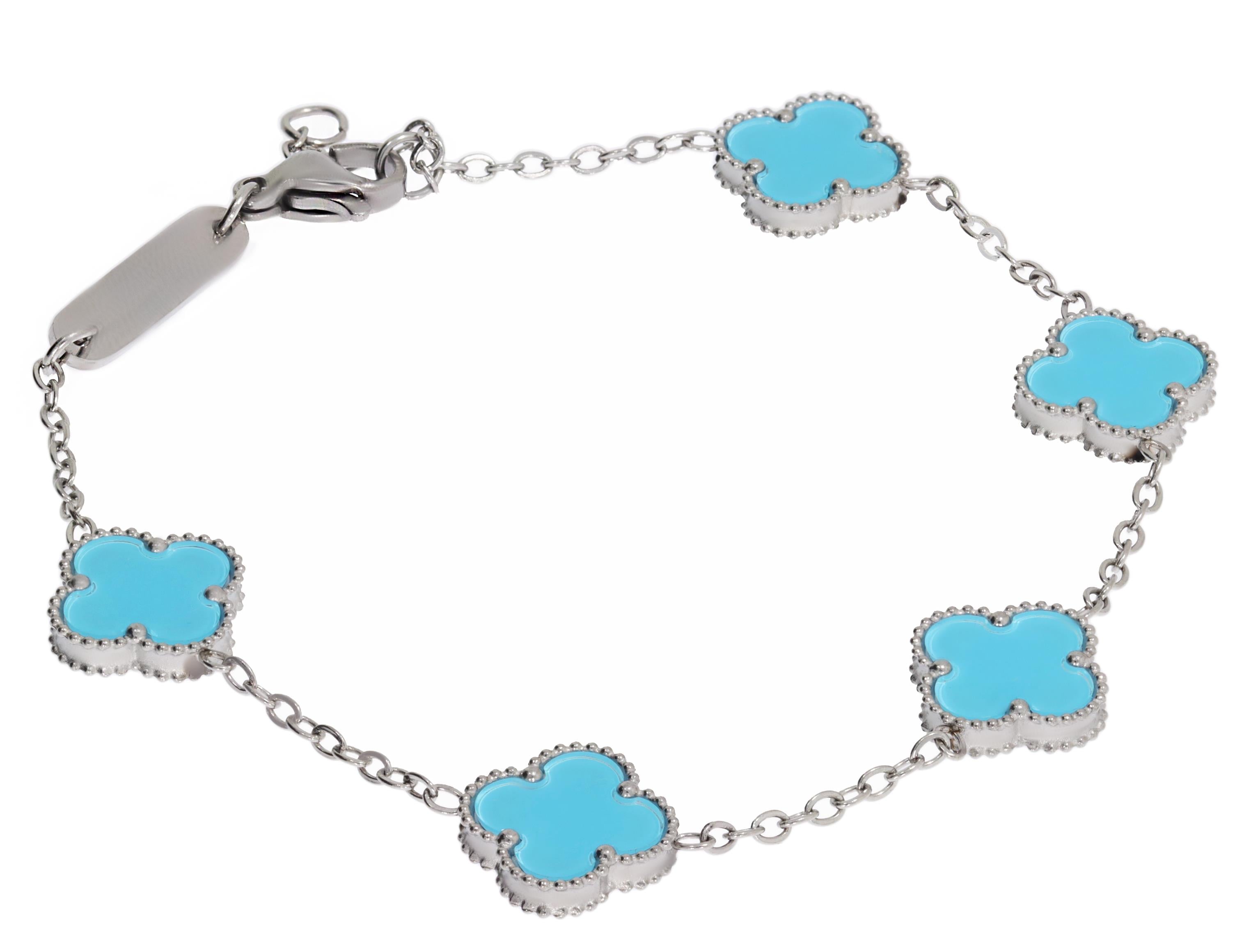 Kadın Mavi Renk Küçük Yonca Model Çelik Bileklik