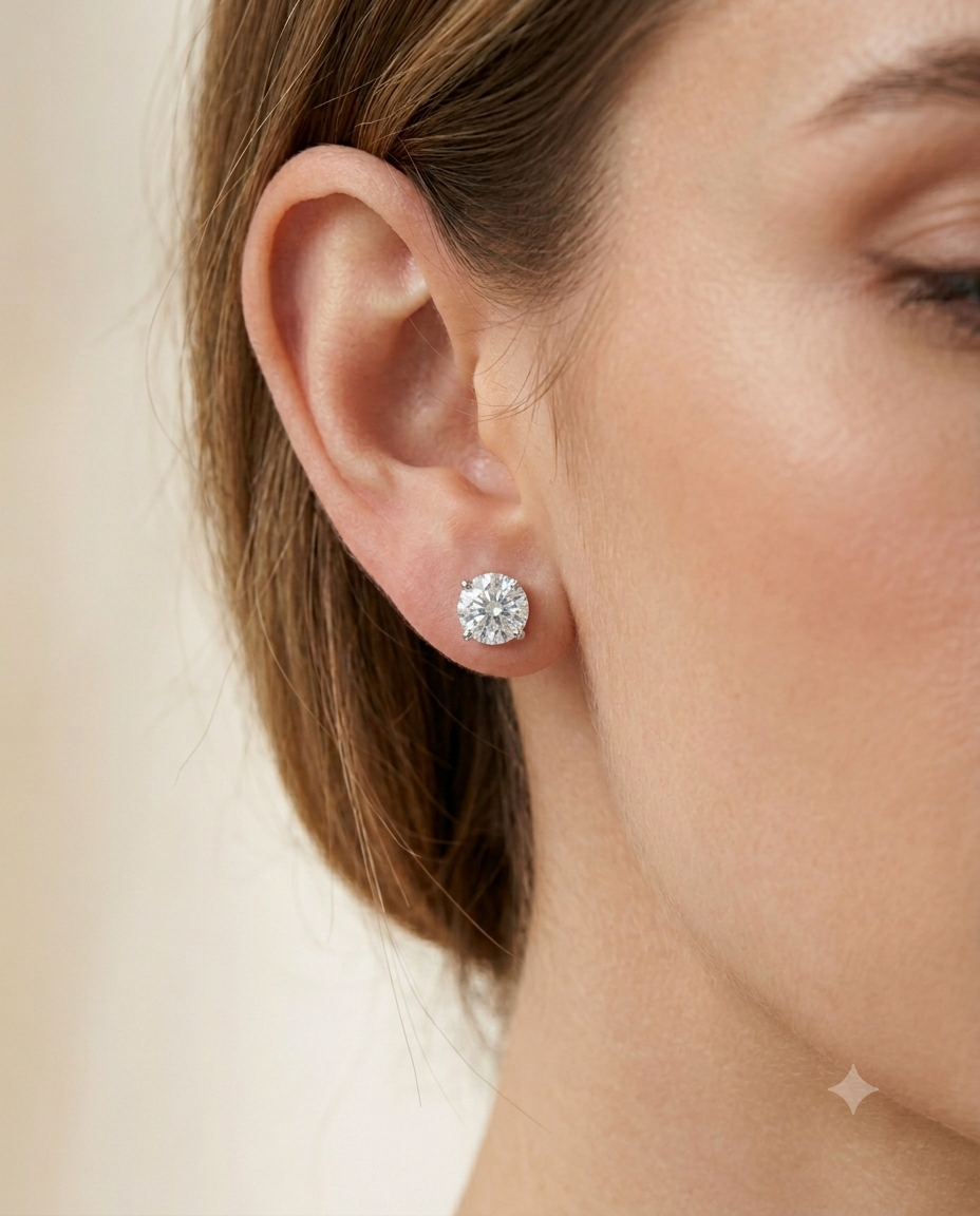 Kadın Moissanite Büyük Tek Taş Gümüş Küpe