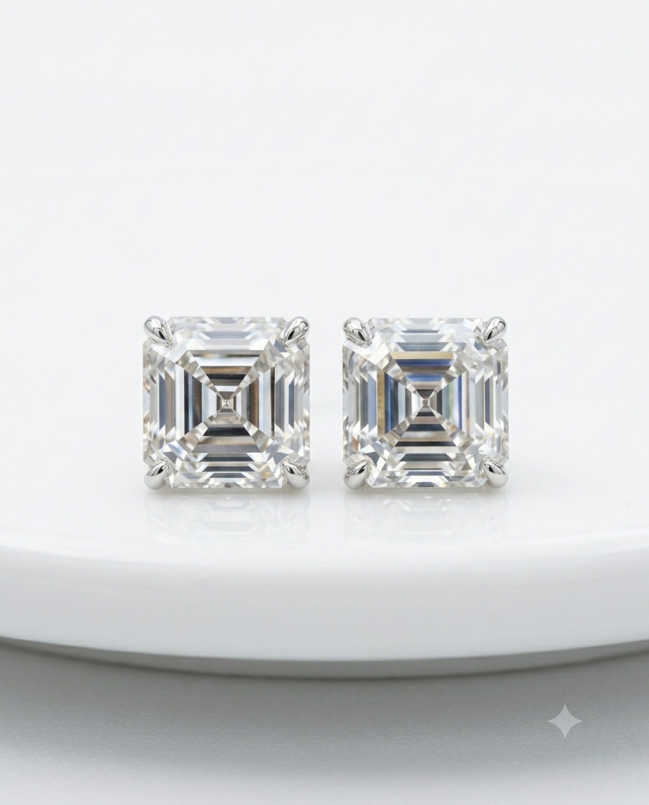 Kadın Moissanite Kare Taş Model Gümüş Küpe 