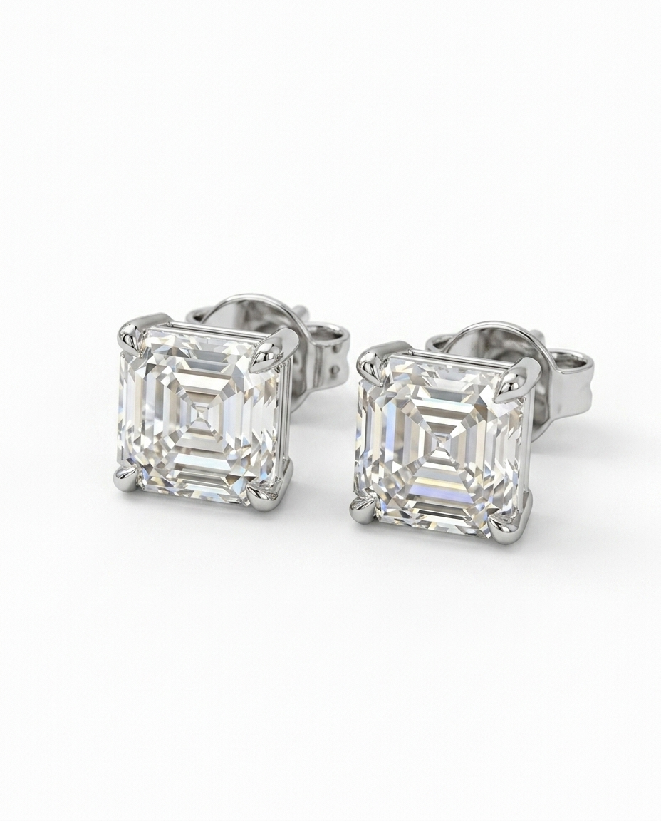 Kadın Moissanite Kare Tek Taş Gümüş Küpe