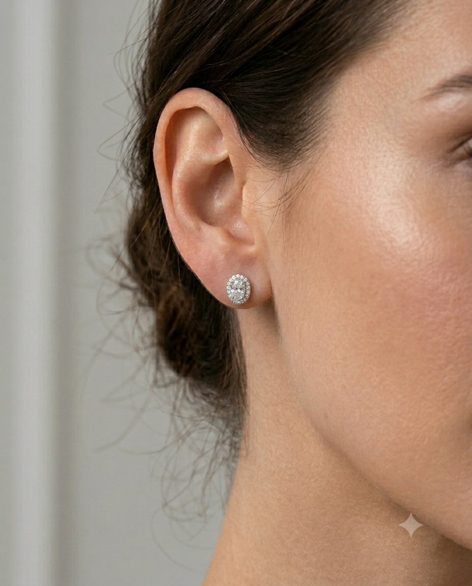 Kadın Moissanite Oval Model Taşlı Gümüş Küpe