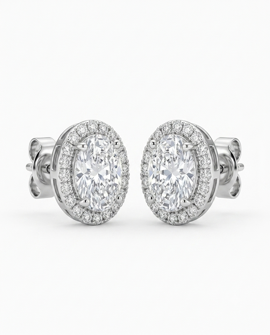 Kadın Moissanite Oval Model Taşlı Gümüş Küpe