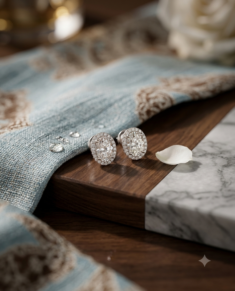 Kadın Moissanite Oval Model Taşlı Gümüş Küpe