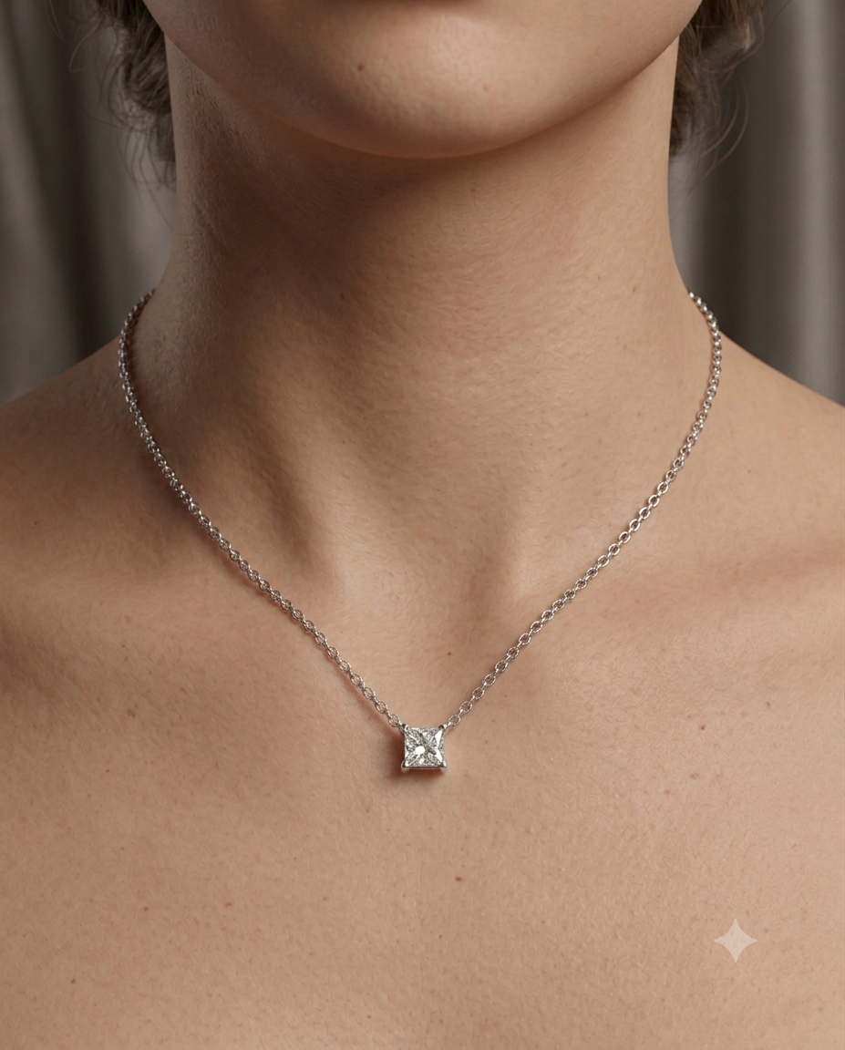 Kadın Moissanite Tek Taş Model Gümüş Kolye 