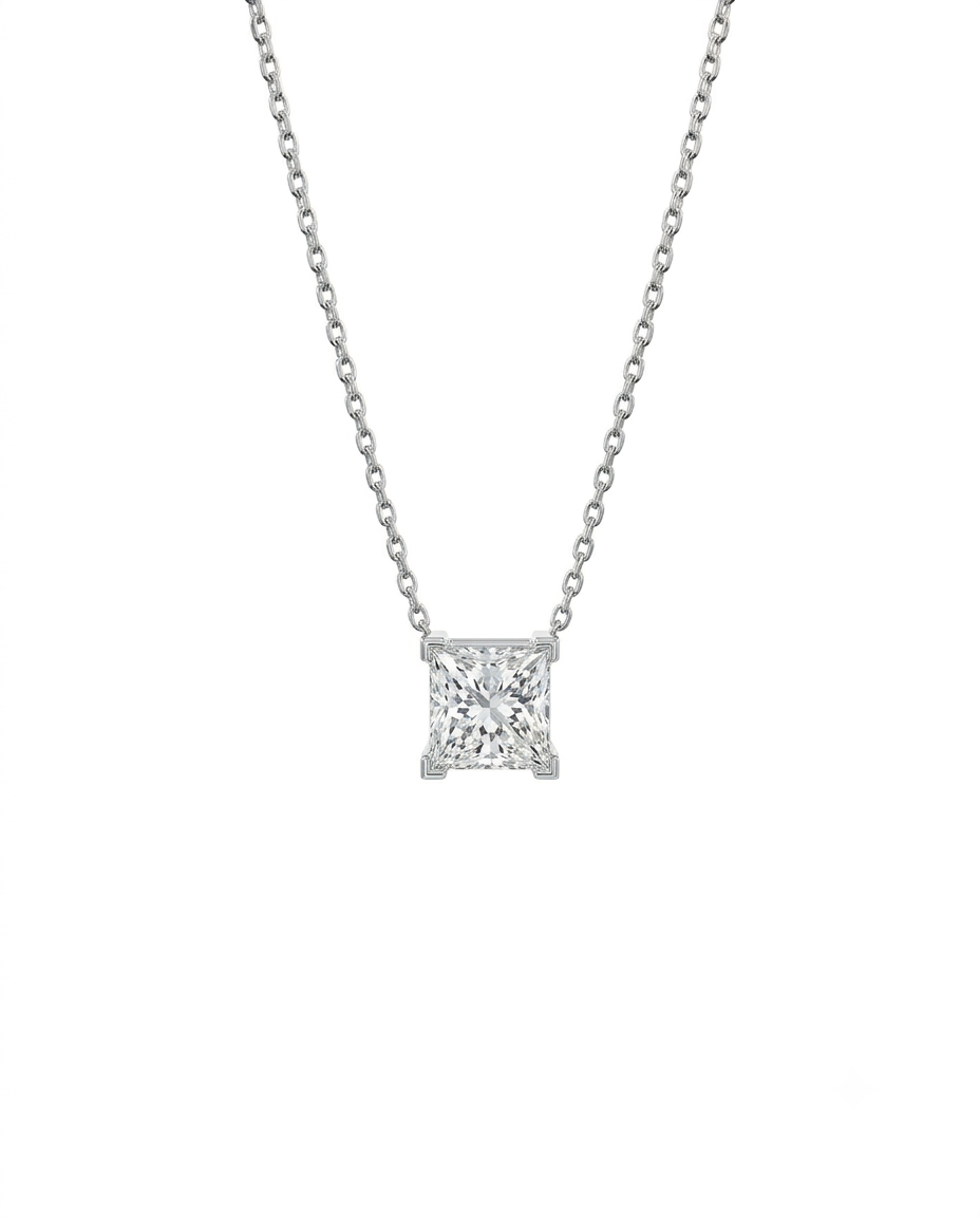 Kadın Moissanite Tek Taş Model Gümüş Kolye 