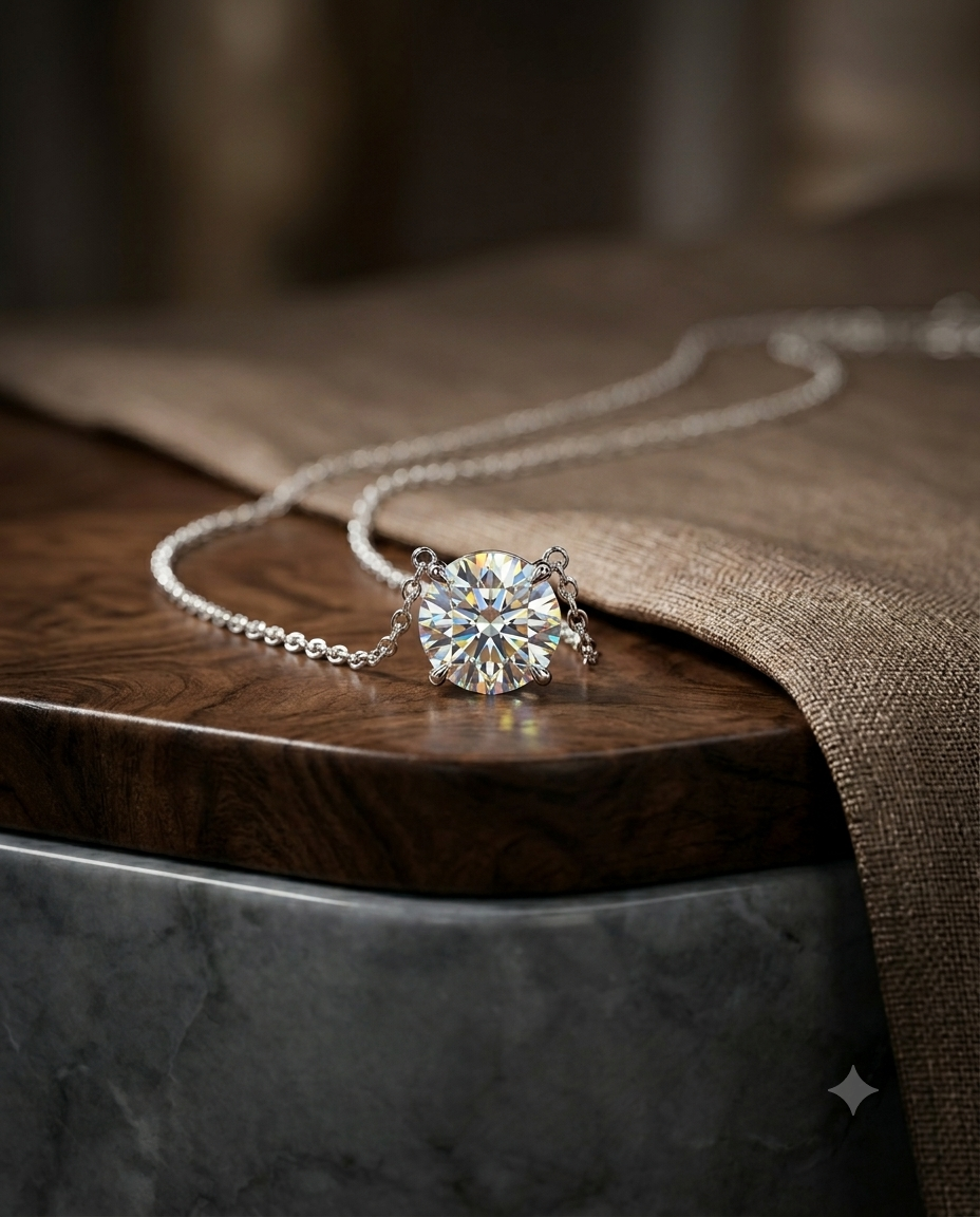 Kadın Moissanite Yuvarlak Taş Detay Gümüş Kolye