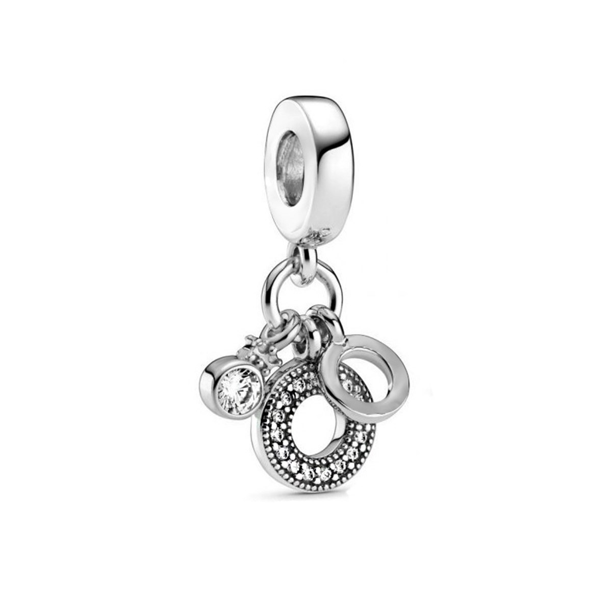 Kadın Monogram Üçlü Model Taşlı Gümüş Charm