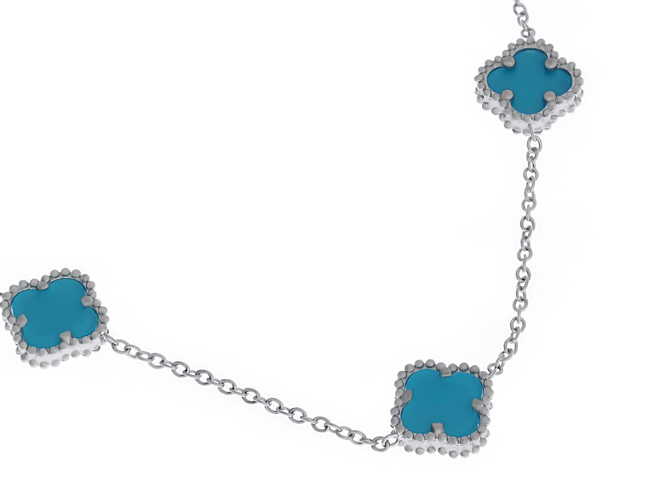 Kadın Onlu Mavi Yonca Model Çelik Kolye