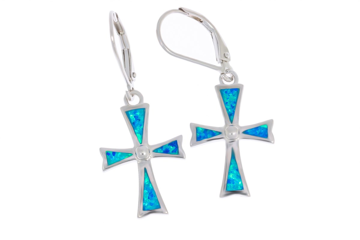 Kadın Opal Haç Model Gümüş Küpe