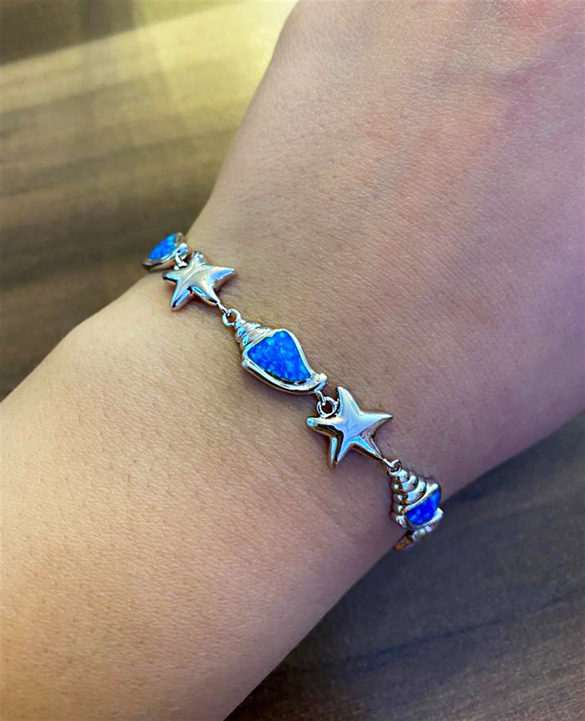 Kadın Opal Taş Deniz Kabuğu Model Gümüş Bileklik