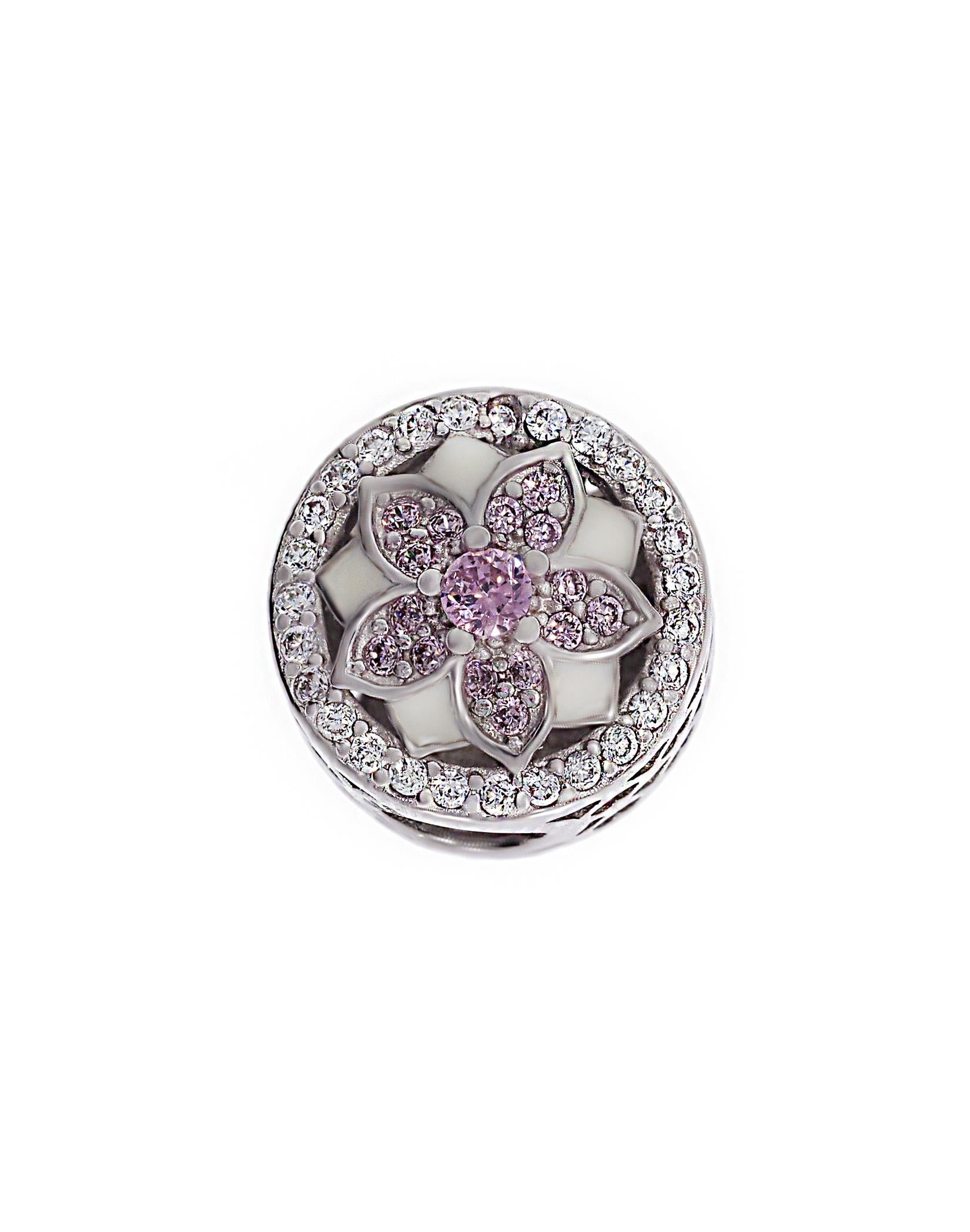 Kadın Pembe Çiçek Model Taşlı Gümüş Charm 