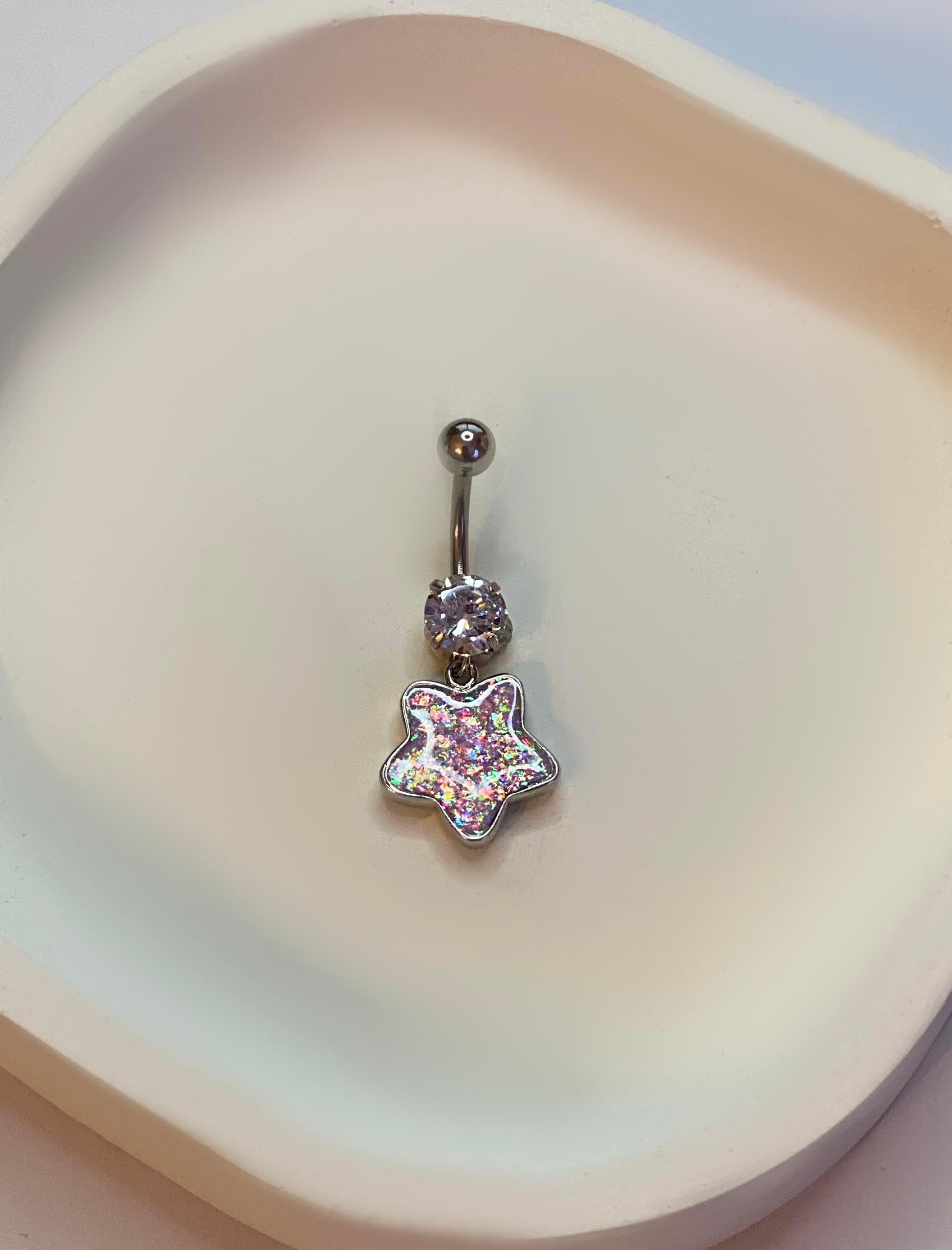Kadın Pembe Yıldız Model Çelik Piercing