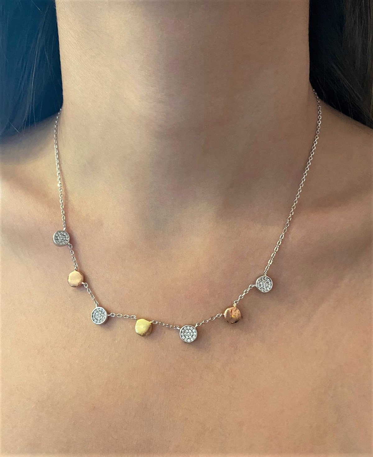 Kadın Renk Detay Gümüş Kolye 