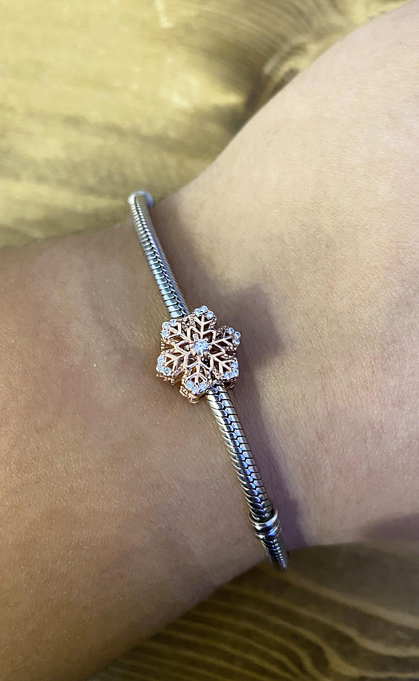 Kadın Rose Renk Kar Tanesi Model Gümüş Charm