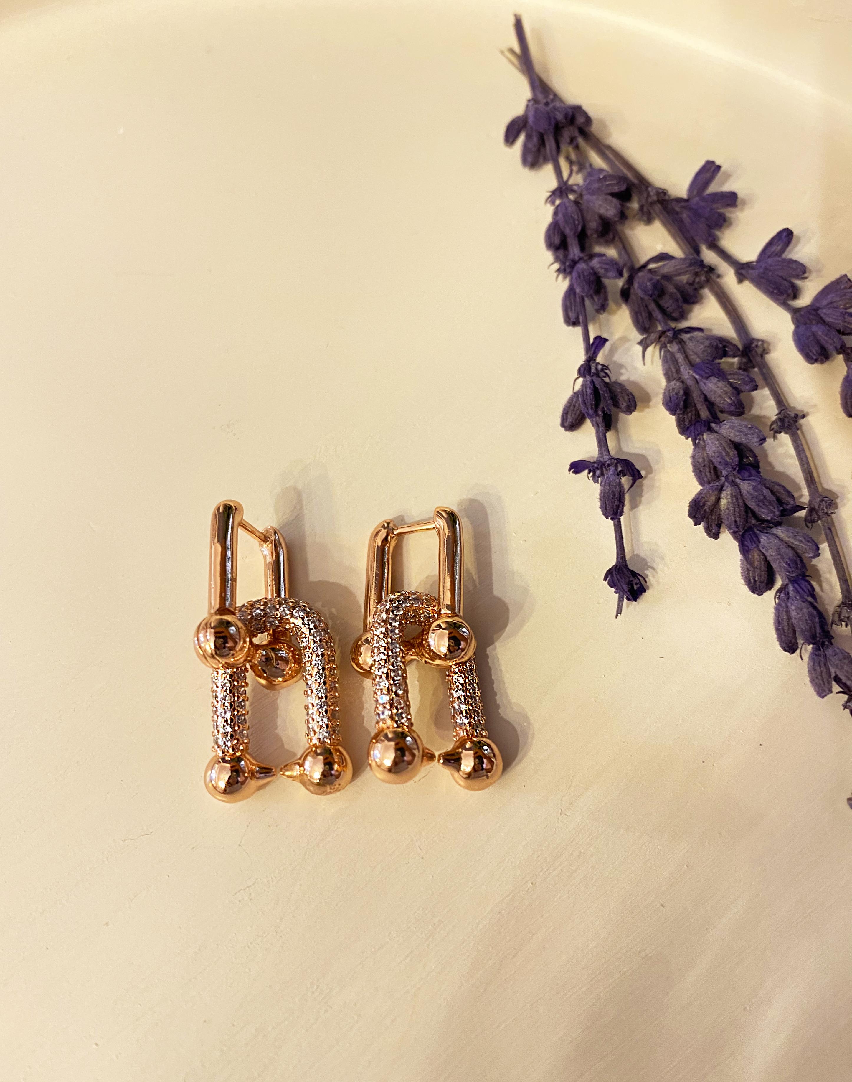 Kadın Rose Renk Taş Detay Çelik Küpe