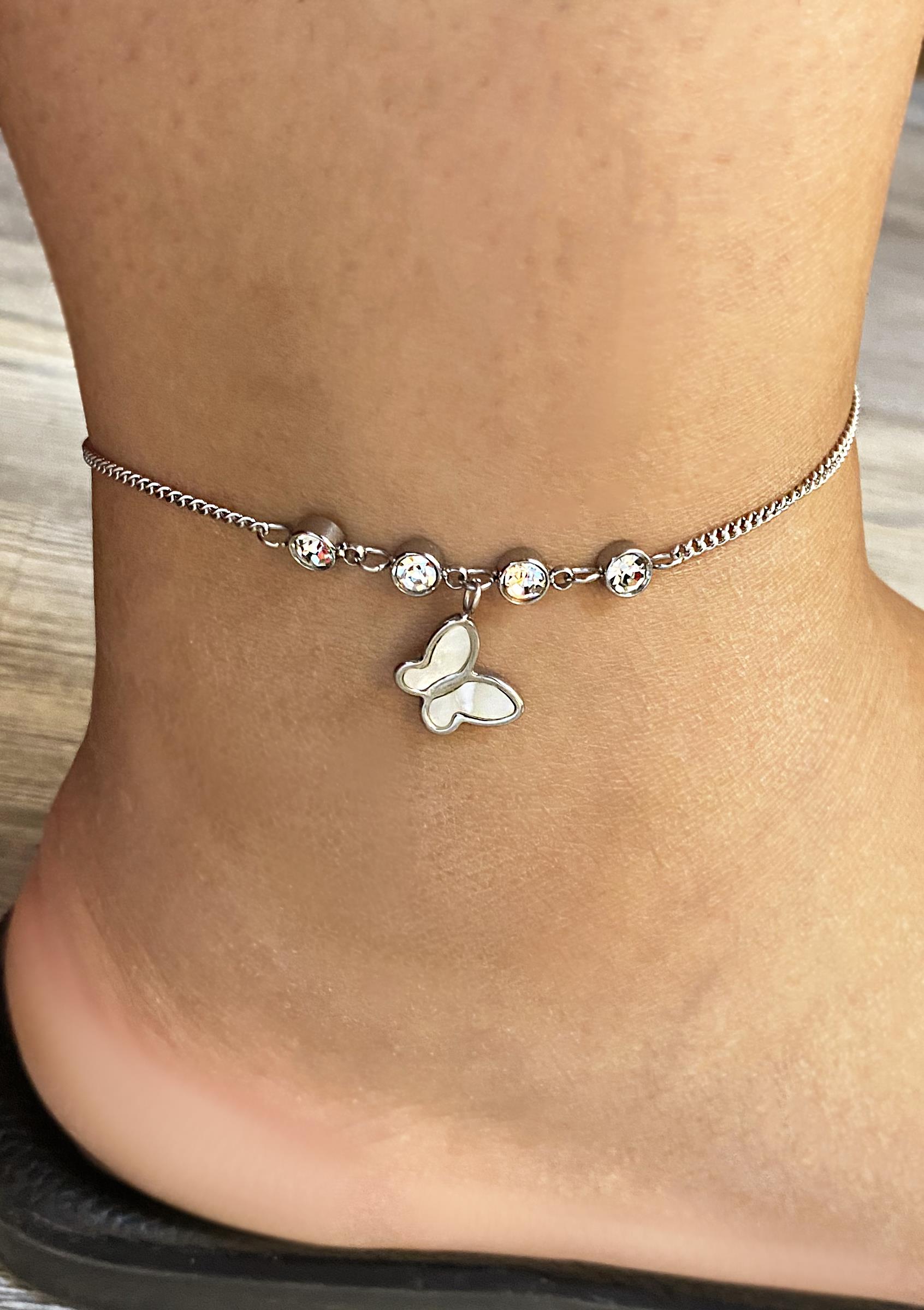 Kadın Taş ve Kelebek Model Çelik Halhal