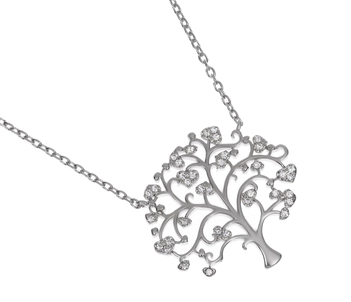 Kadın Taşlı Ağaç Model Gümüş Kolye