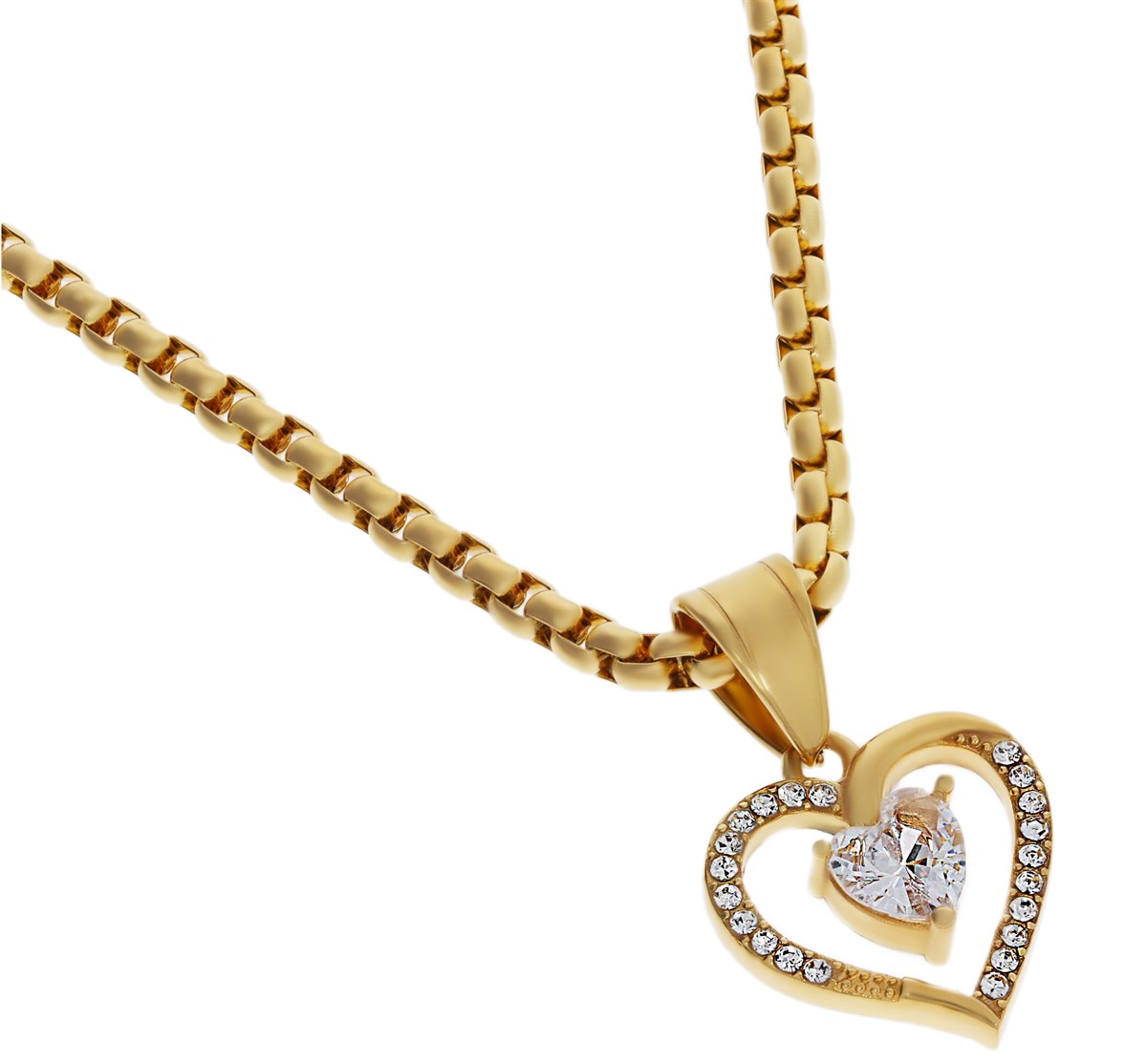 Kadın Taşlı Kalp Model Çelik Kolye