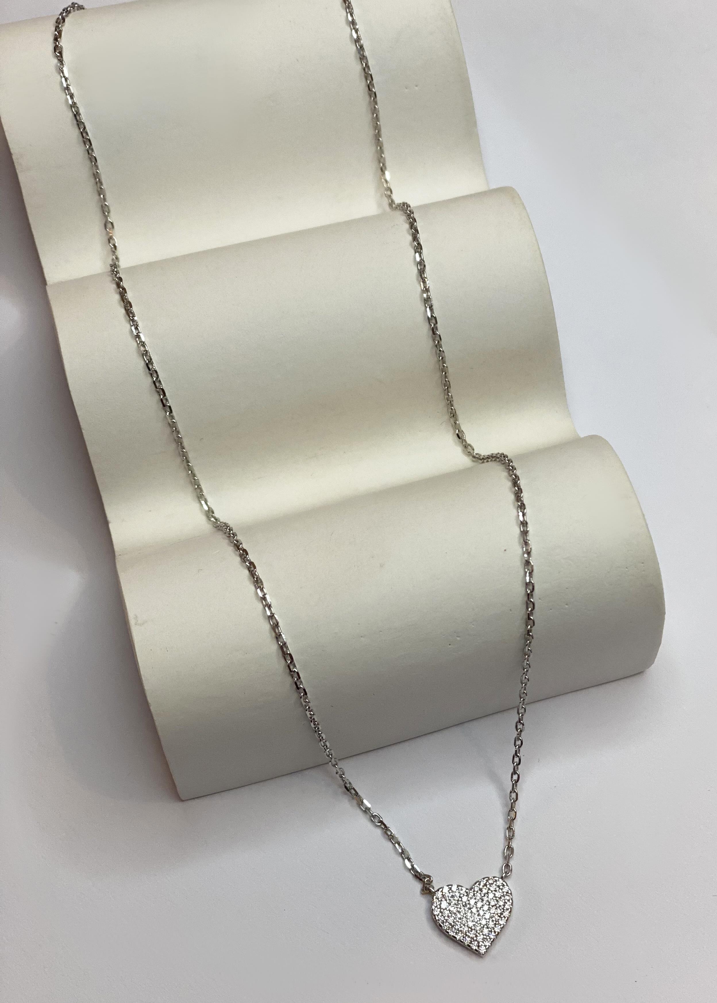 Kadın Taşlı Kalp Model Gümüş Kolye