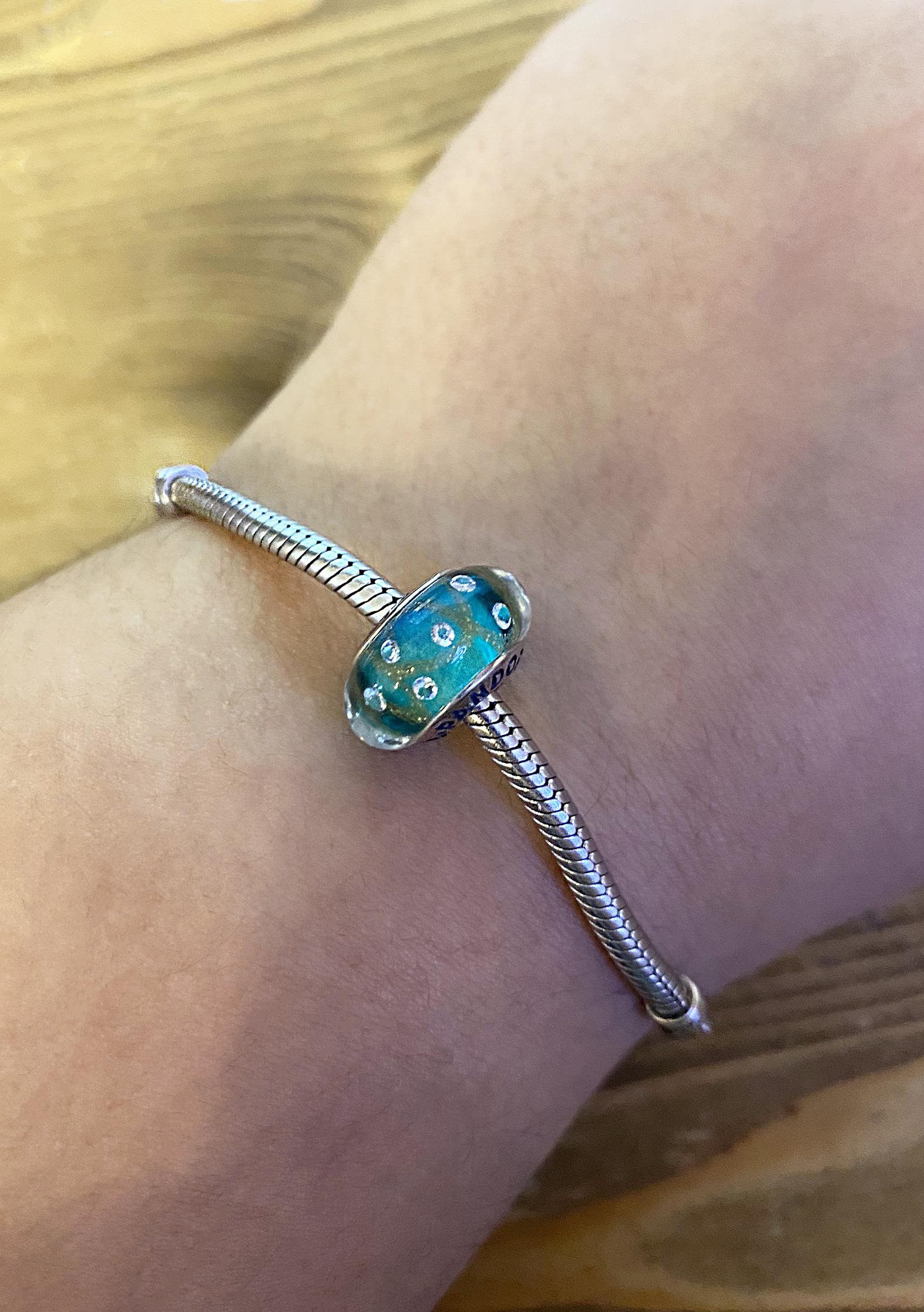 Kadın Turkuaz Renk Desen Detay Murano Model Gümüş Charm