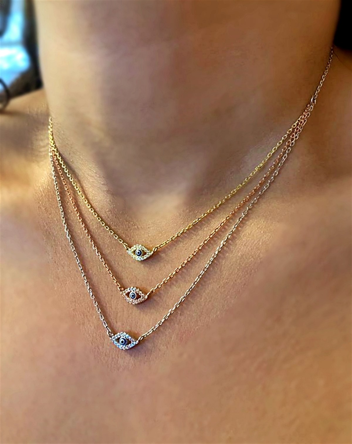 Kadın Üç Renk Göz Model Gümüş Kolye