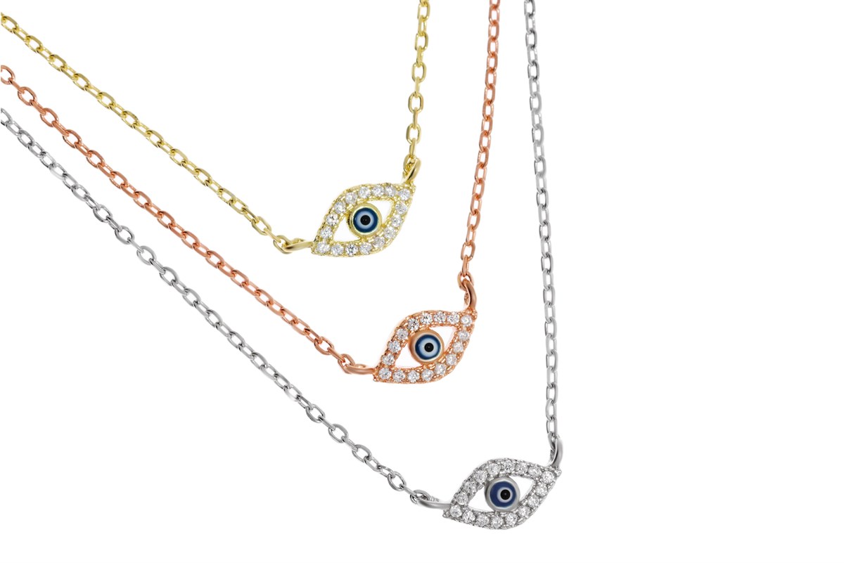 Kadın Üç Renk Göz Model Gümüş Kolye