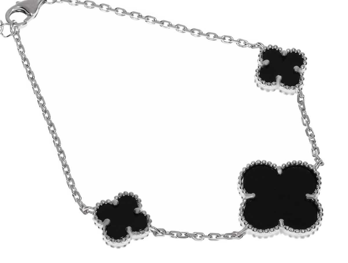 Kadın Üçlü Yonca Model Siyah Renk Gümüş Bileklik