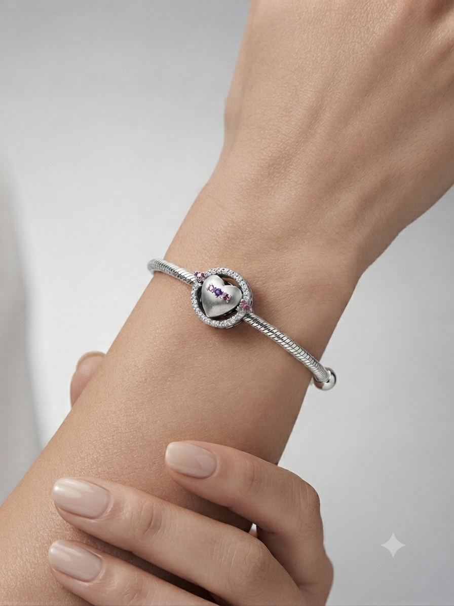 Kalp ve Aşk Oku Model Gümüş Charm
