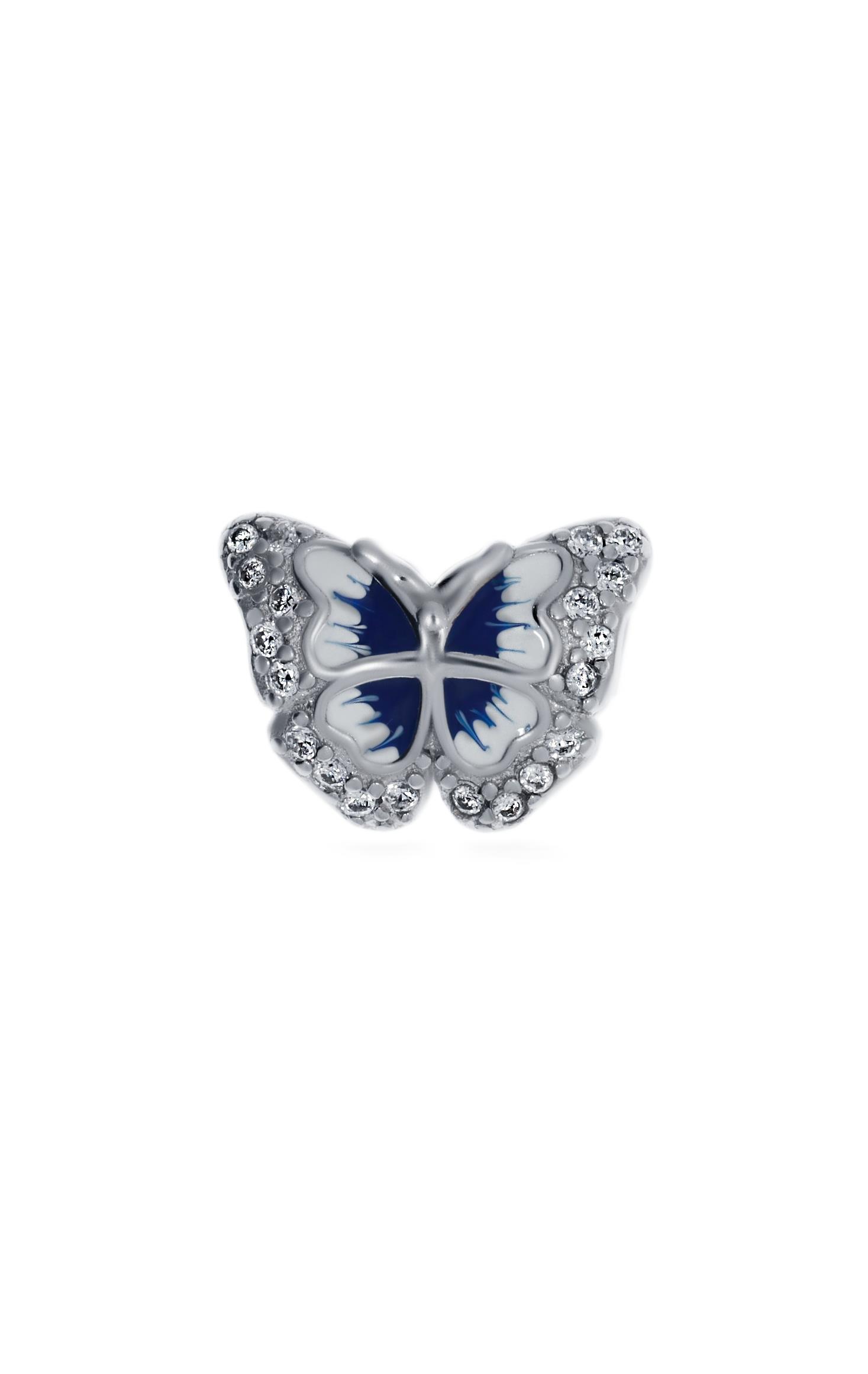 Mavi Renk Kelebek Model  Işıltılı Gümüş Charm