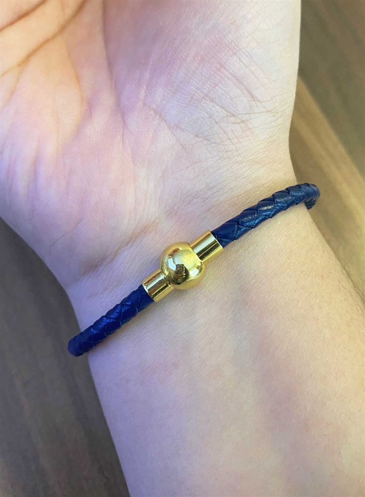 Unisex Çivi Model Gold Renk Detay Lacivert Bileklik