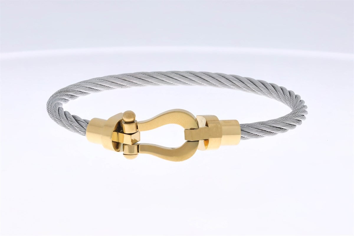 Unisex Gümüş Renk Gold Detay Çelik Bileklik