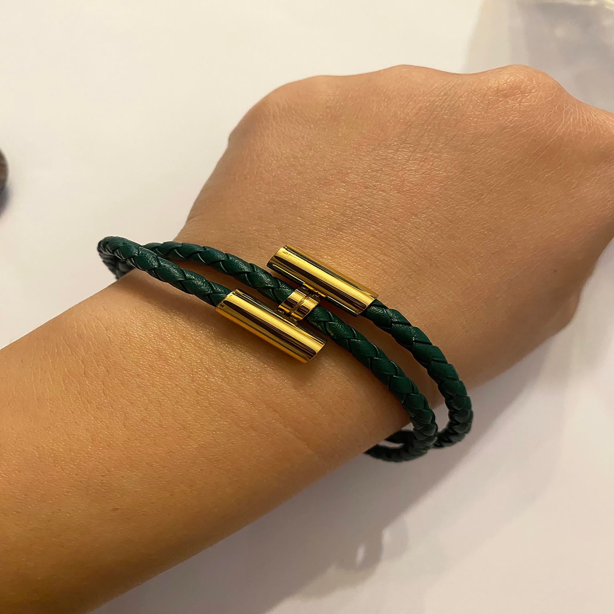 Unisex Yeşil Renk Sarmal Deri Bileklik