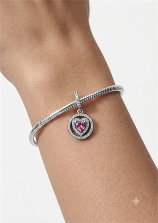  Işıltılı Pembe Kalpli Sallantılı Charm
