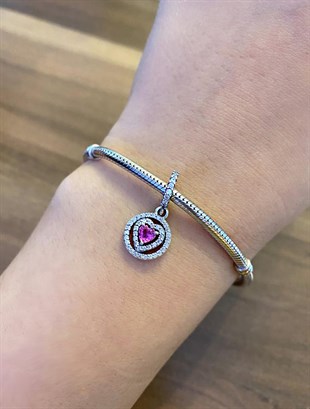  Işıltılı Pembe Kalpli Sallantılı Charm