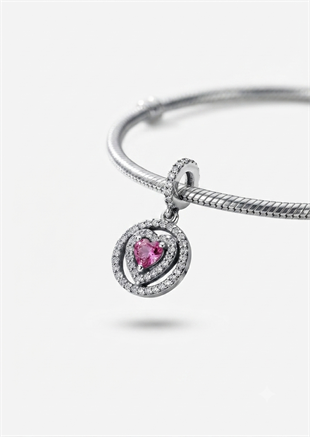  Işıltılı Pembe Kalpli Sallantılı Charm