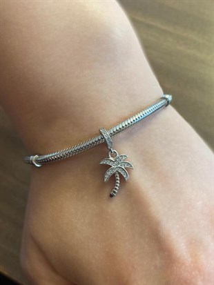  Palmiye Ağacı Sallantılı Gümüş Charm