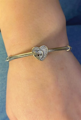 Anne Sevgisi Taşlı Gümüş Charm