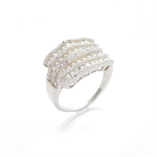 Bayan 5 Sıra Swarovski Taş Detay Gümüş Yüzük