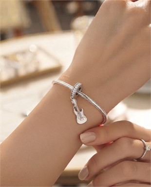 Bayan Gümüş Pandora Bileklik Uyumlu Gitar Model Charm