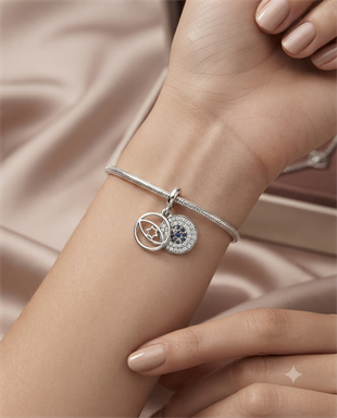 Bayan Gümüş Pandora Bileklik Uyumlu Nazar Boncuğu Model Charm