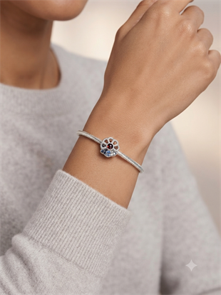 Bayan Gümüş Pandora Bileklik Uyumlu Renkli Taş Model Charm