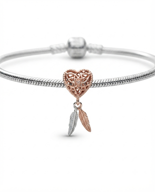 Bayan Gümüş Pandora Bileklik Uyumlu Rose Kalpli Rüya Kapanı Charm