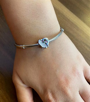 Bayan Kalp ve Büyüteç Model Gümüş Charm